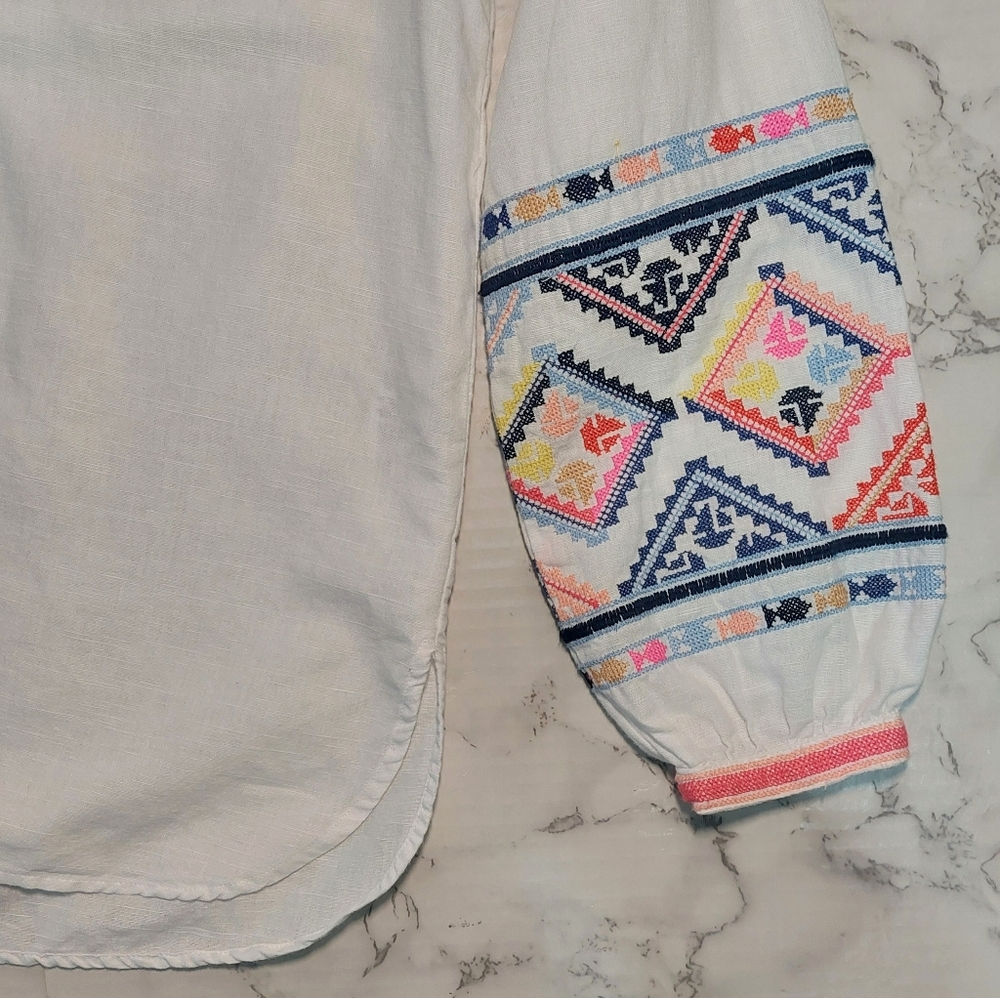 Joules Embroidered Balloon Sleeve Yolan Peasant Top, Size 4 - Picture 7 of 10